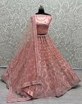 Pink Bridal Net lehenga choli with zircon diamond and Dori embroidery
