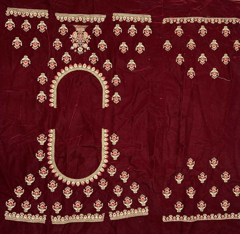 Maroon Velvet Embroidered Wedding Lehenga Choli with Zircon