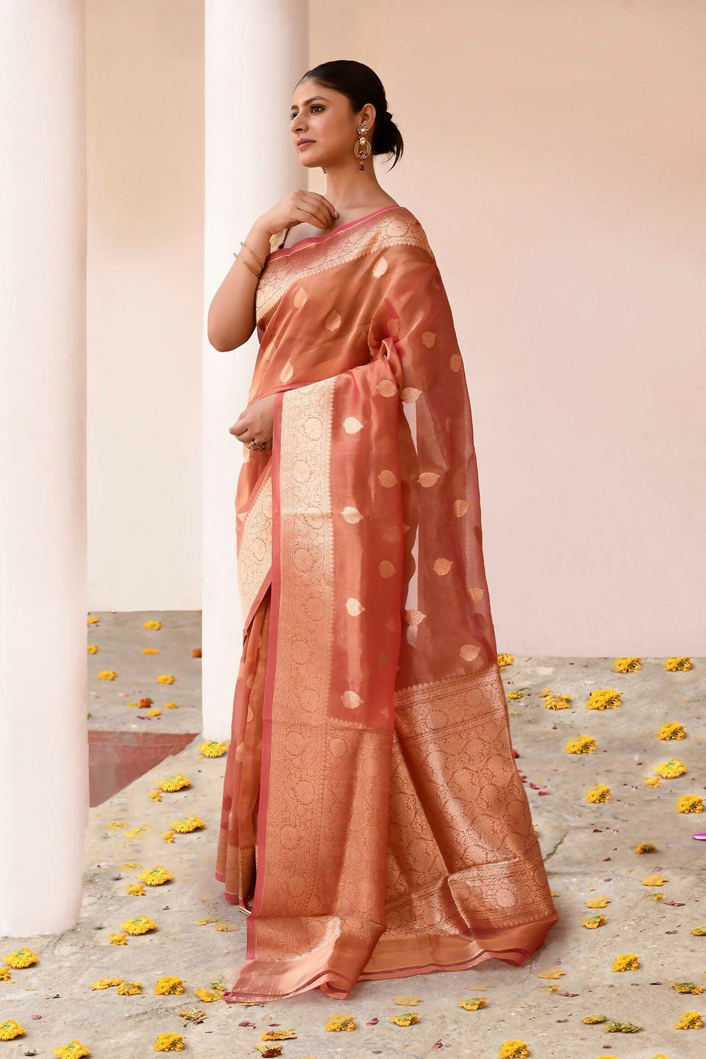 Rose Gold Banarasi Tissue Pure Silk Handloom Saree