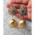 Traditional gold-tone oxidized floral jhumka earrings for women
