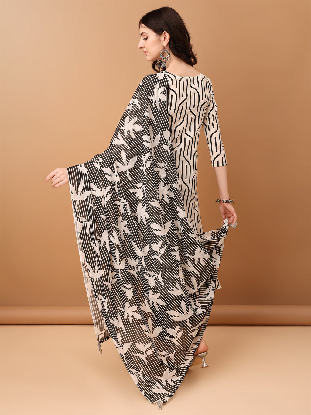 Black Embroidered & Printed Cotton Kurta Set with Dupatta