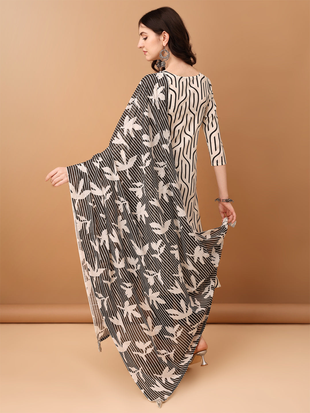 Black Embroidered & Printed Cotton Kurta Set with Dupatta