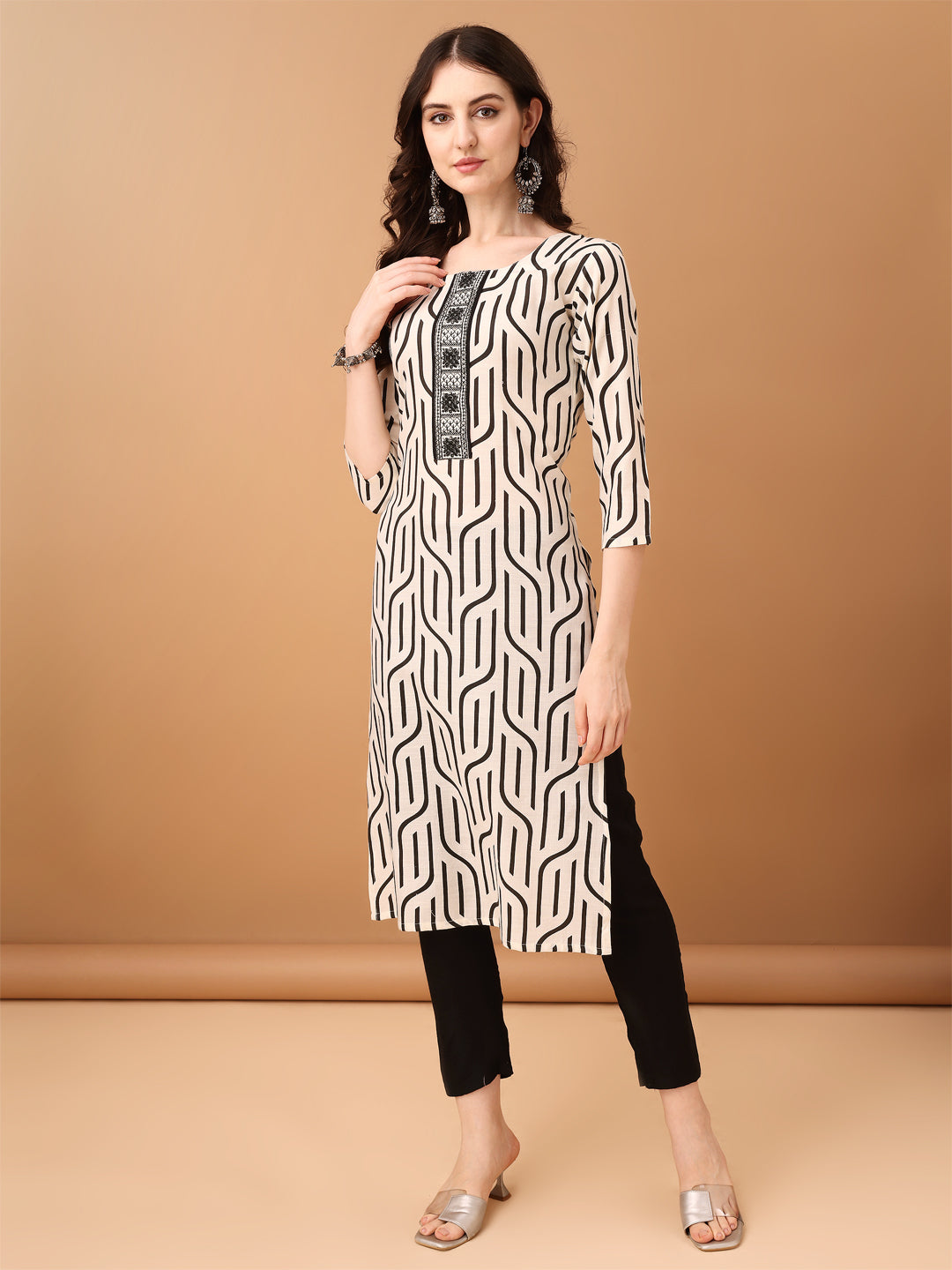 Black Embroidered & Printed Cotton Kurta Set with Dupatta
