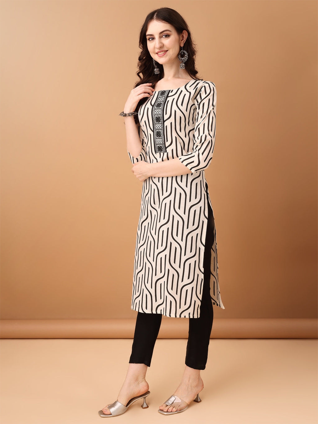 Black Embroidered & Printed Cotton Kurta Set with Dupatta