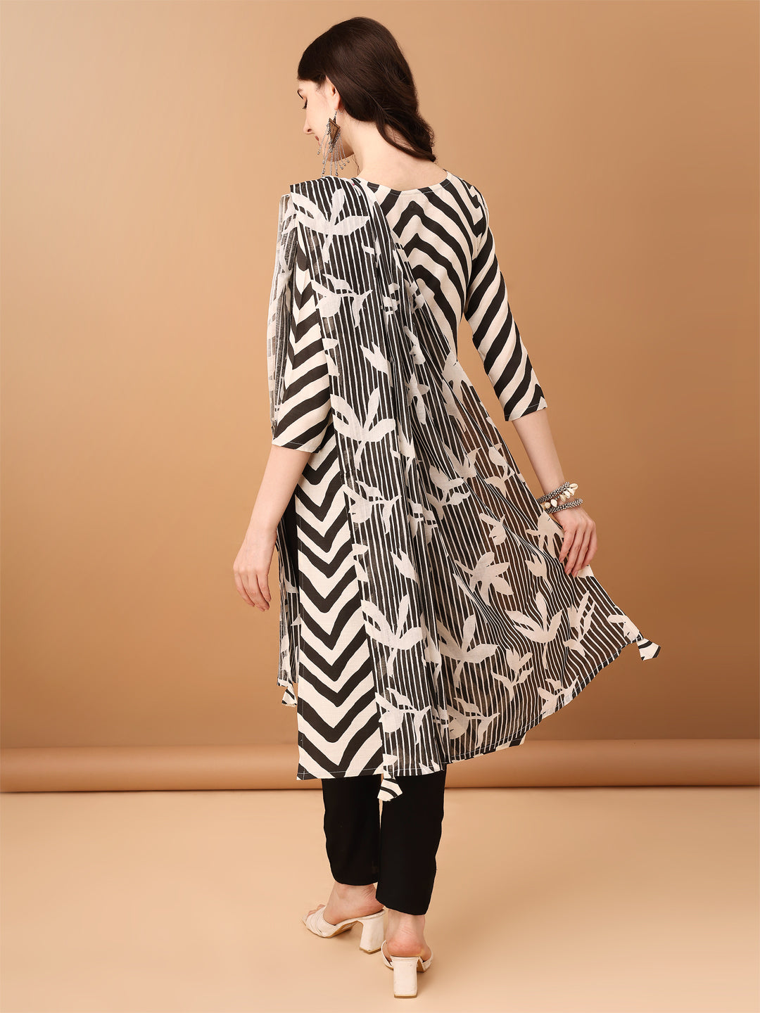 Black Embroidered Cotton Kurta Set with Pant and Printed Dupatta