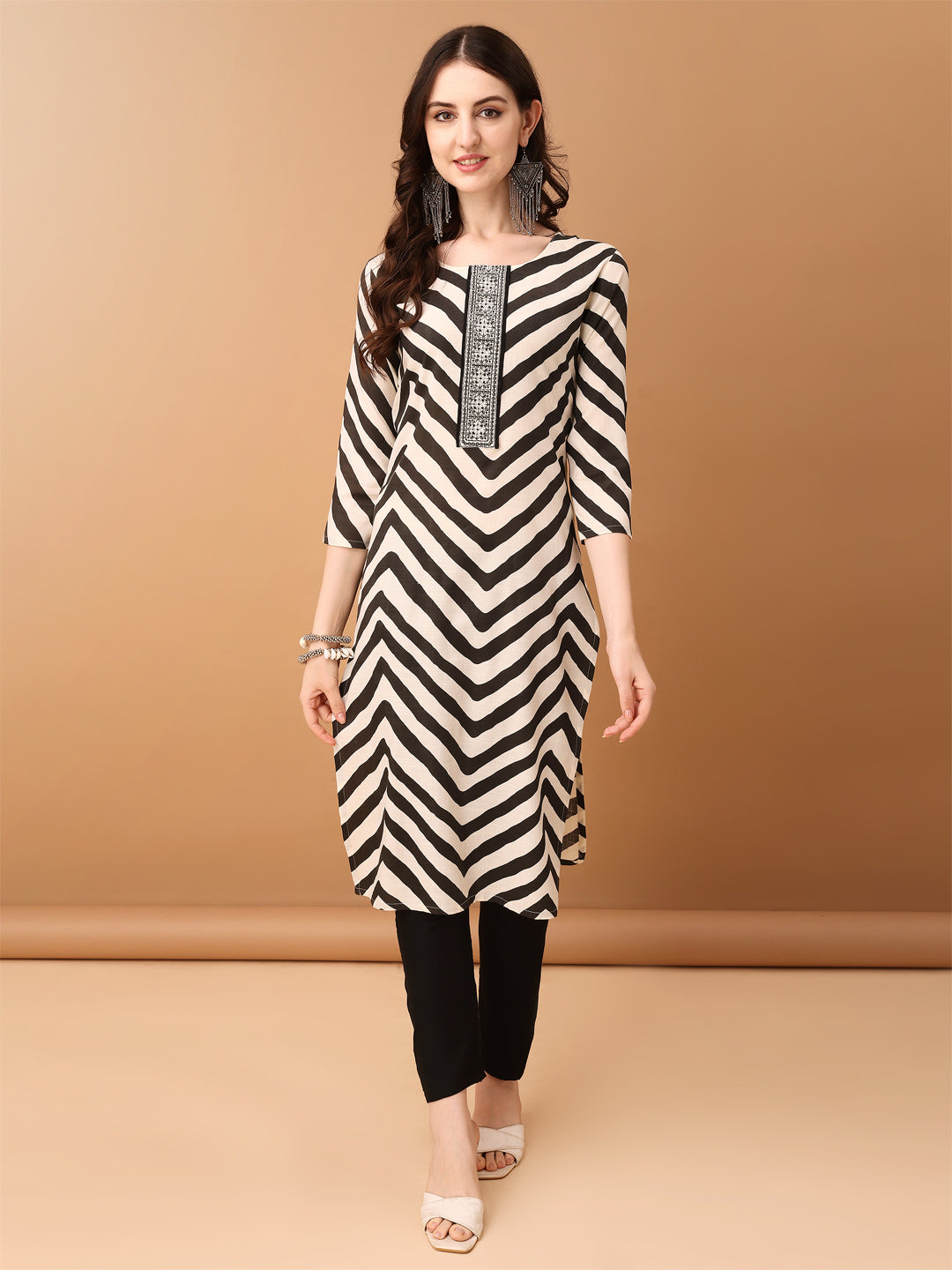 Black Embroidered Cotton Kurta Set with Pant and Printed Dupatta
