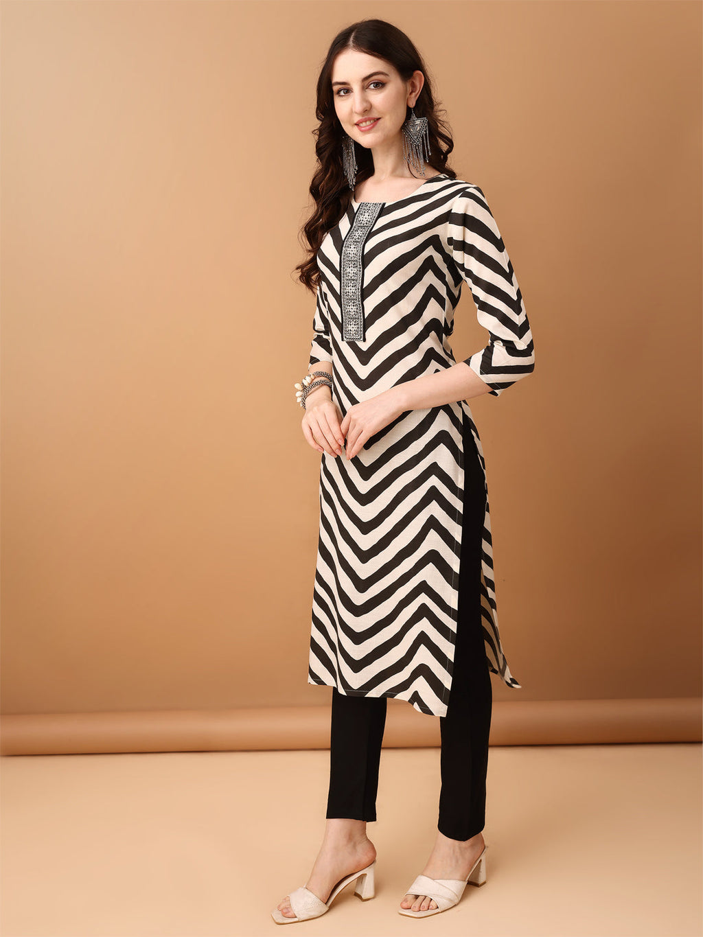 Black Embroidered Cotton Kurta Set with Pant and Printed Dupatta
