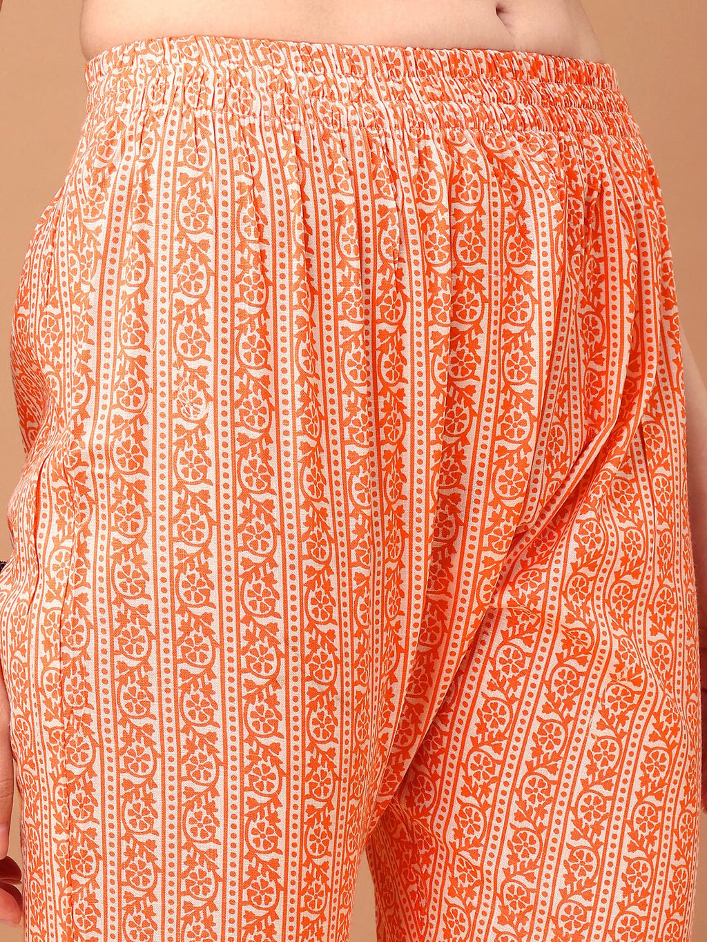 Orange Embroidered & Printed Kurta Set with Pant and Dupatta