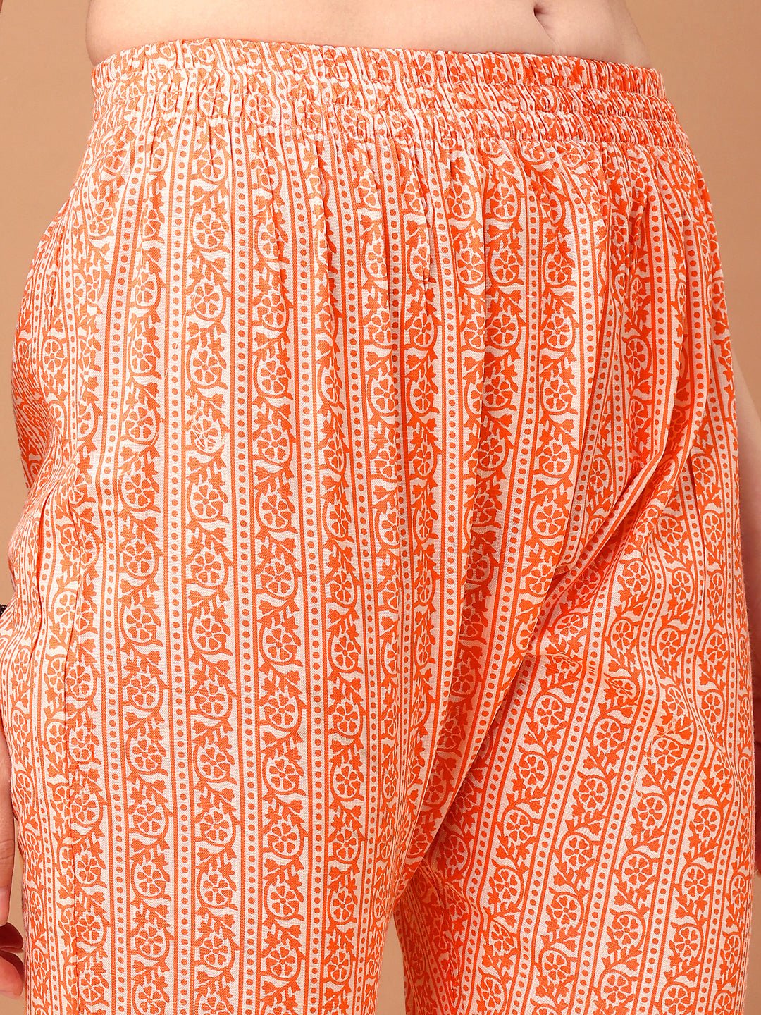 Orange Embroidered & Printed Kurta Set with Pant and Dupatta