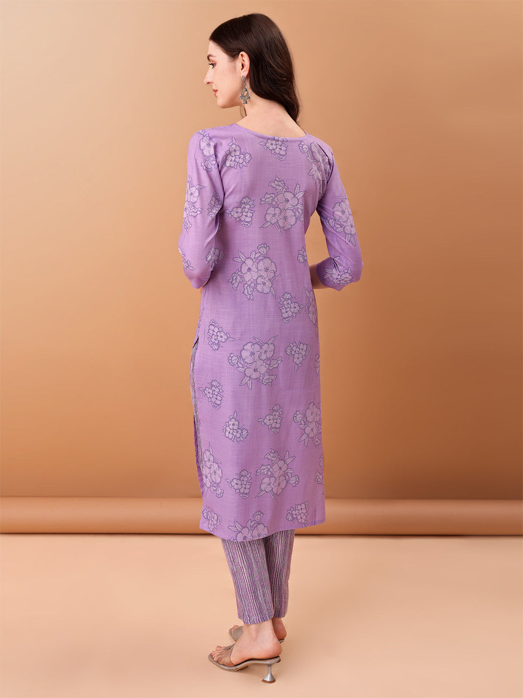 Embroidered and Printed Purple Kurta Set with Printed Dupatta