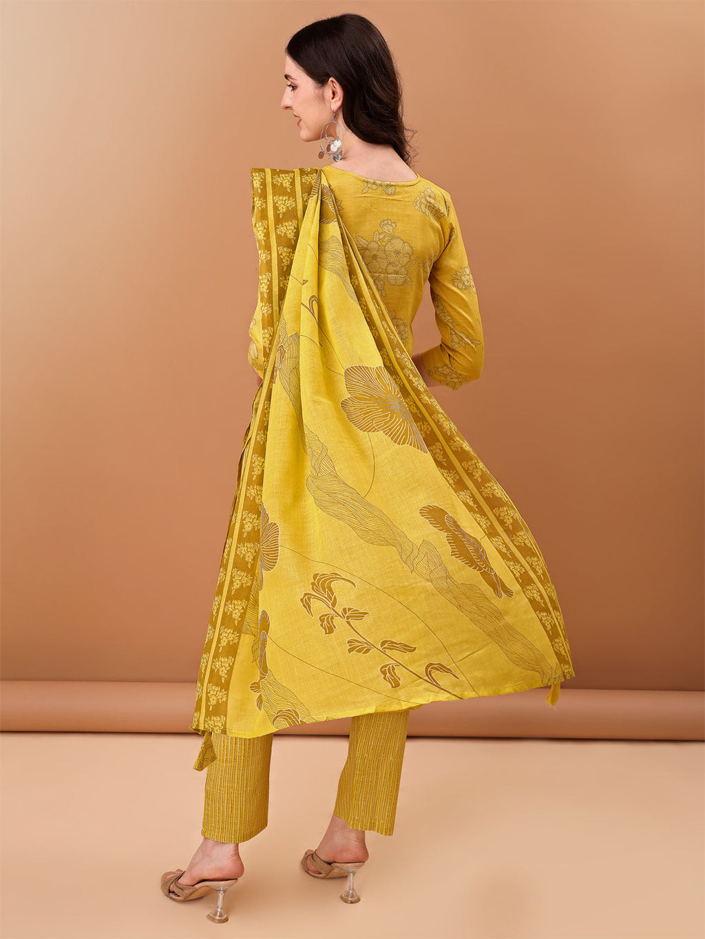 Yellow Embroidered & Printed Kurta Set with Pant and Dupatta