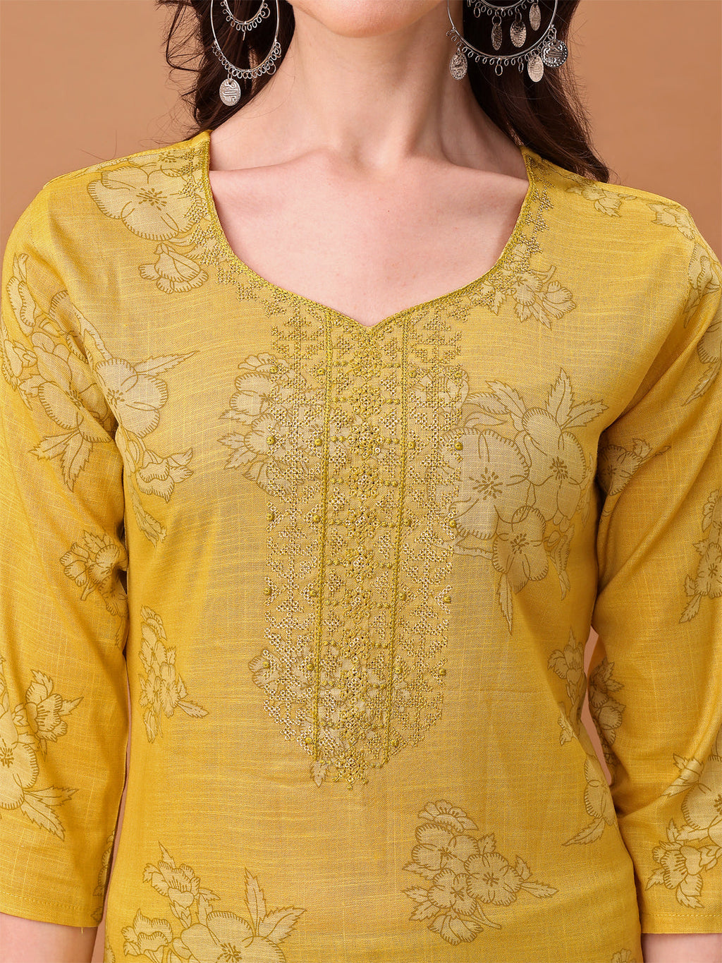 Yellow Embroidered & Printed Kurta Set with Pant and Dupatta