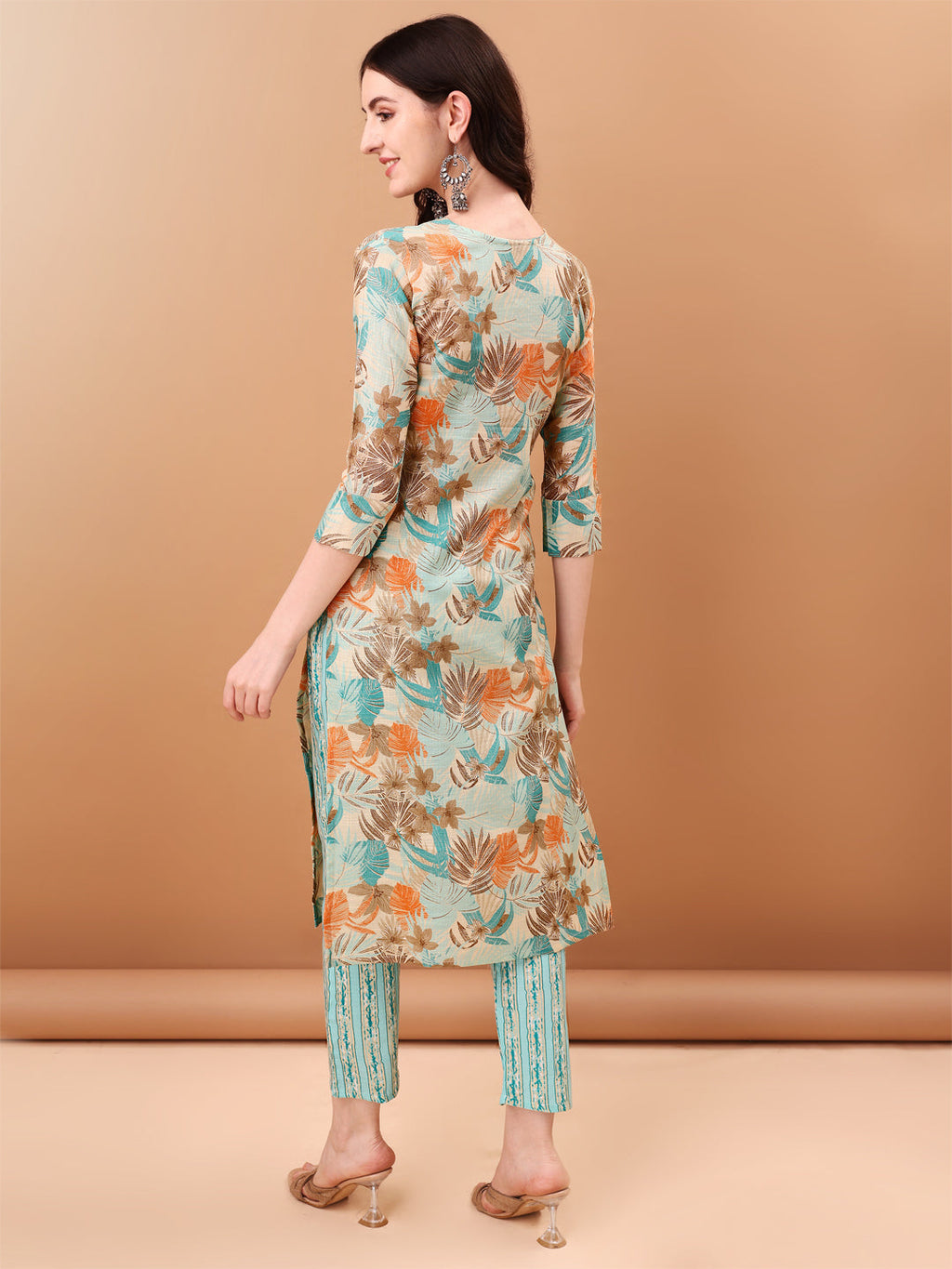 Blue Botanical Printed Cotton Kurta Set with Embroidered Dupatta