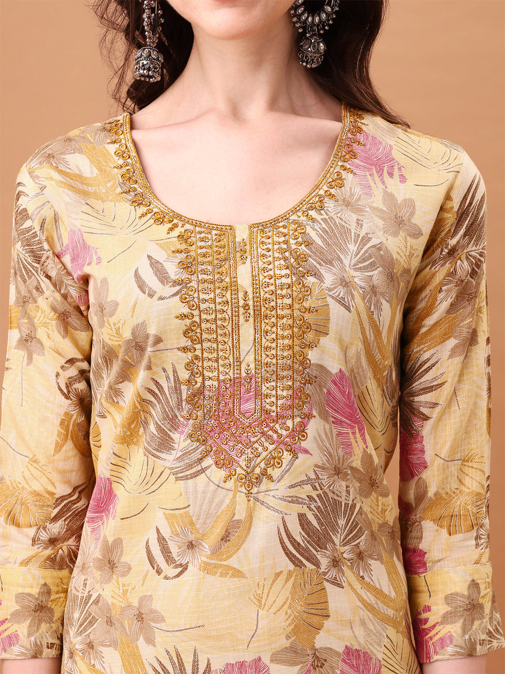 Yellow Botanical Embroidered Kurta Set with Printed Dupatta