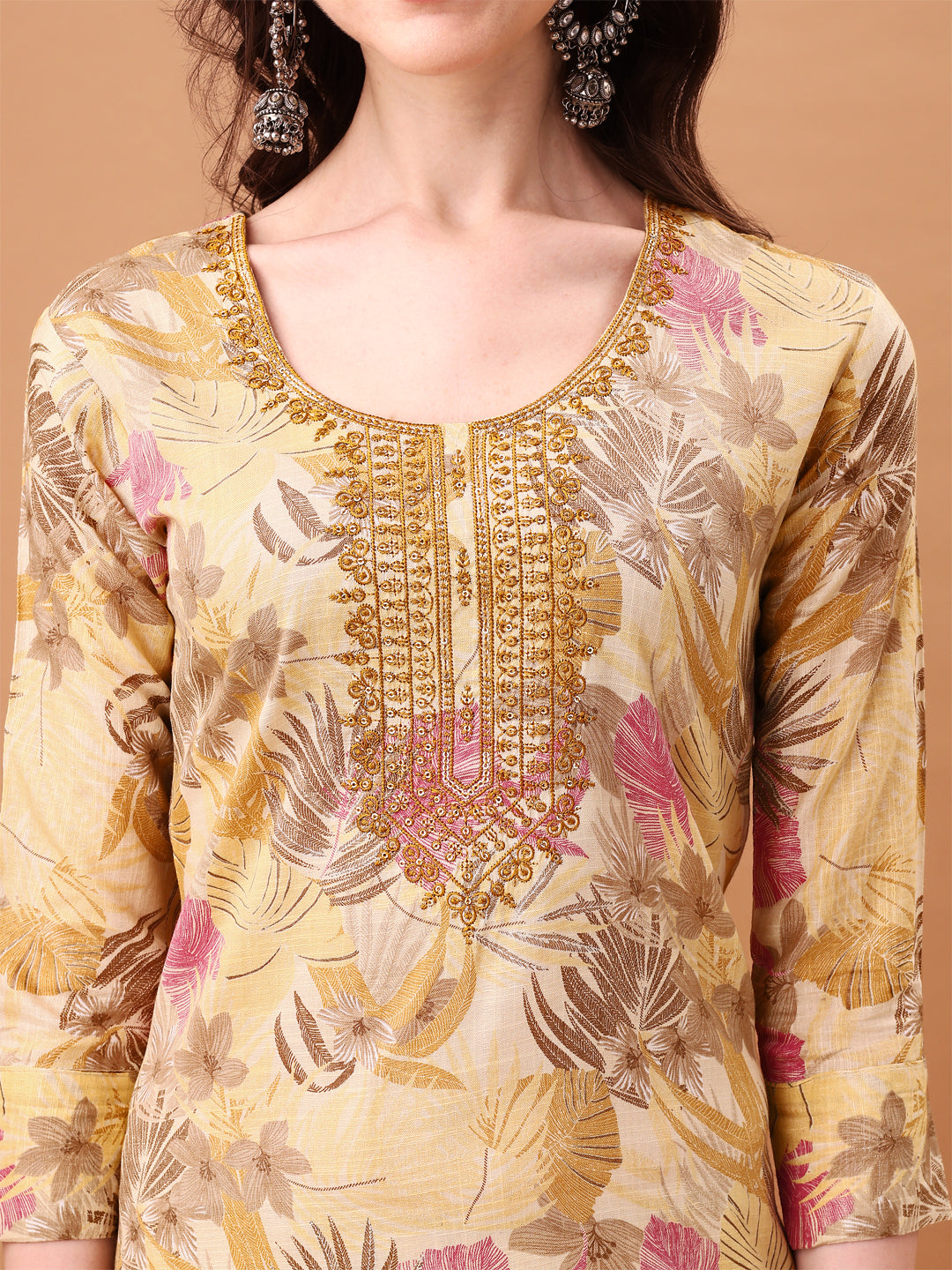Yellow Botanical Embroidered Kurta Set with Printed Dupatta