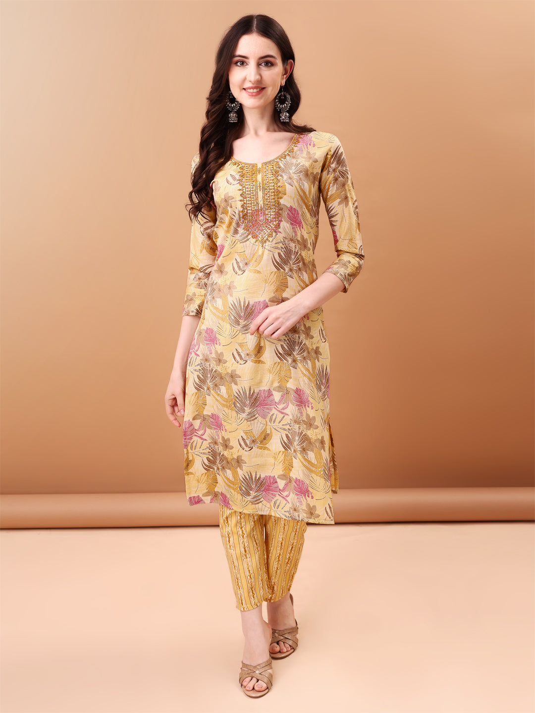 Yellow Botanical Embroidered Kurta Set with Printed Dupatta