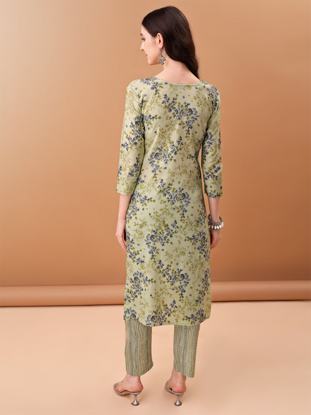 Green Embroidered Floral Printed Kurta Set with Dupatta