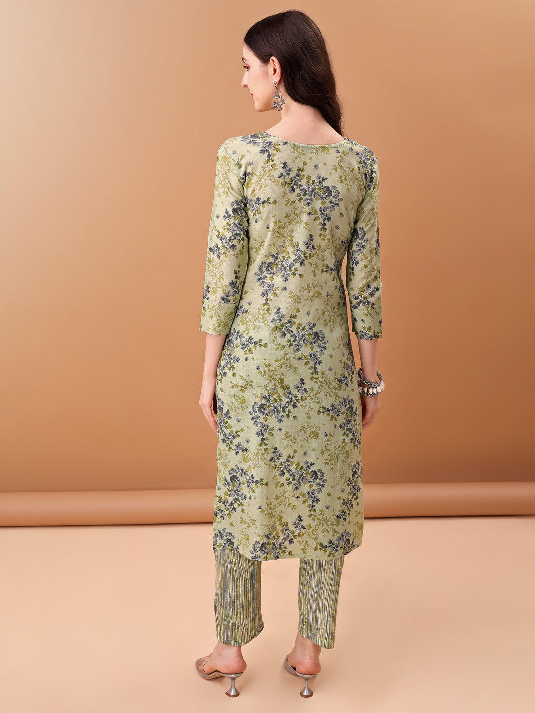 Green Embroidered Floral Printed Kurta Set with Dupatta