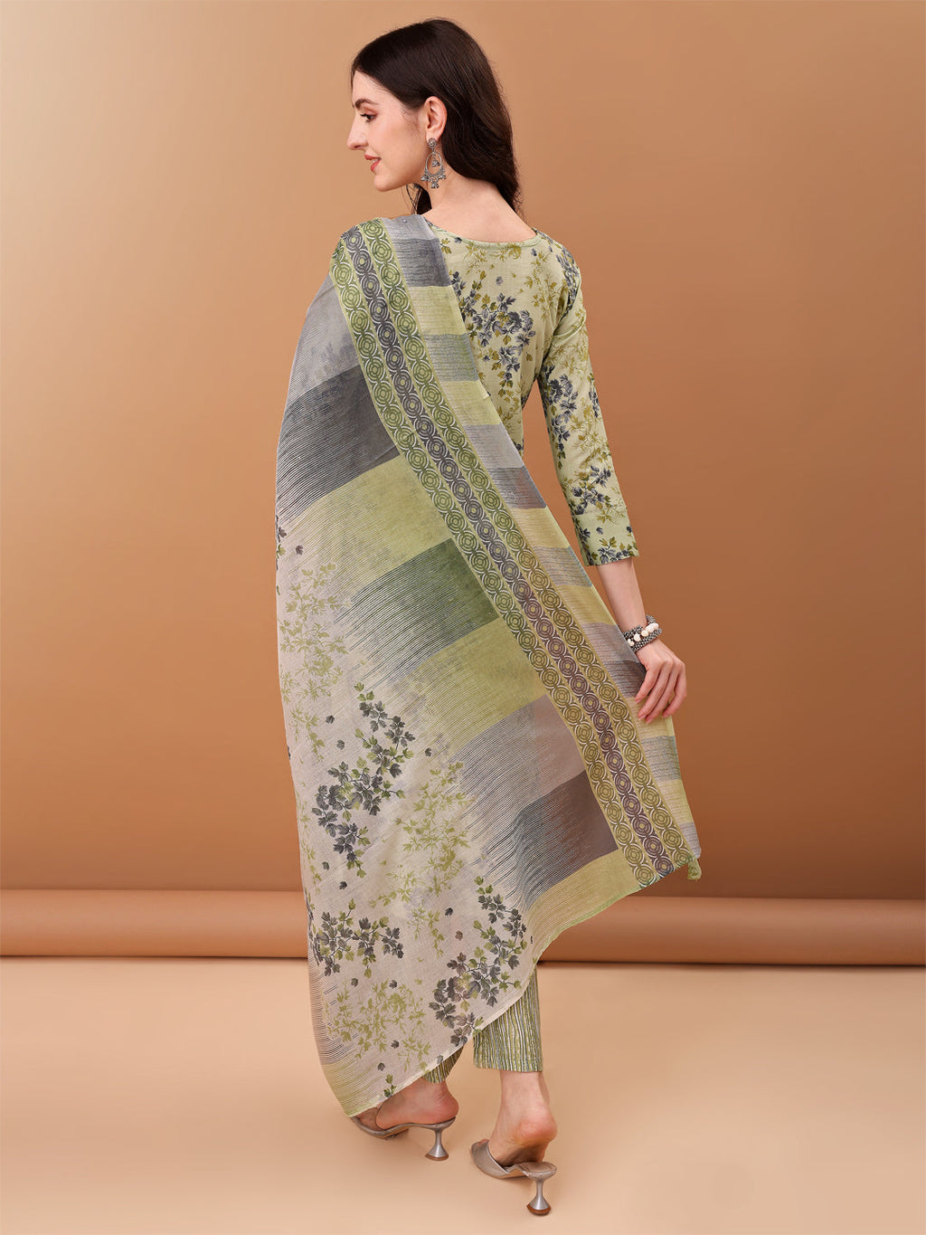 Green Embroidered Floral Printed Kurta Set with Dupatta