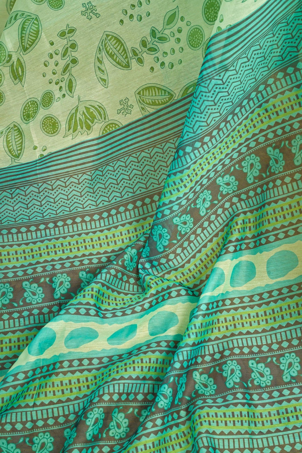 Green Printed Linen Ready-to-Wear Saree with Unstitched Blouse