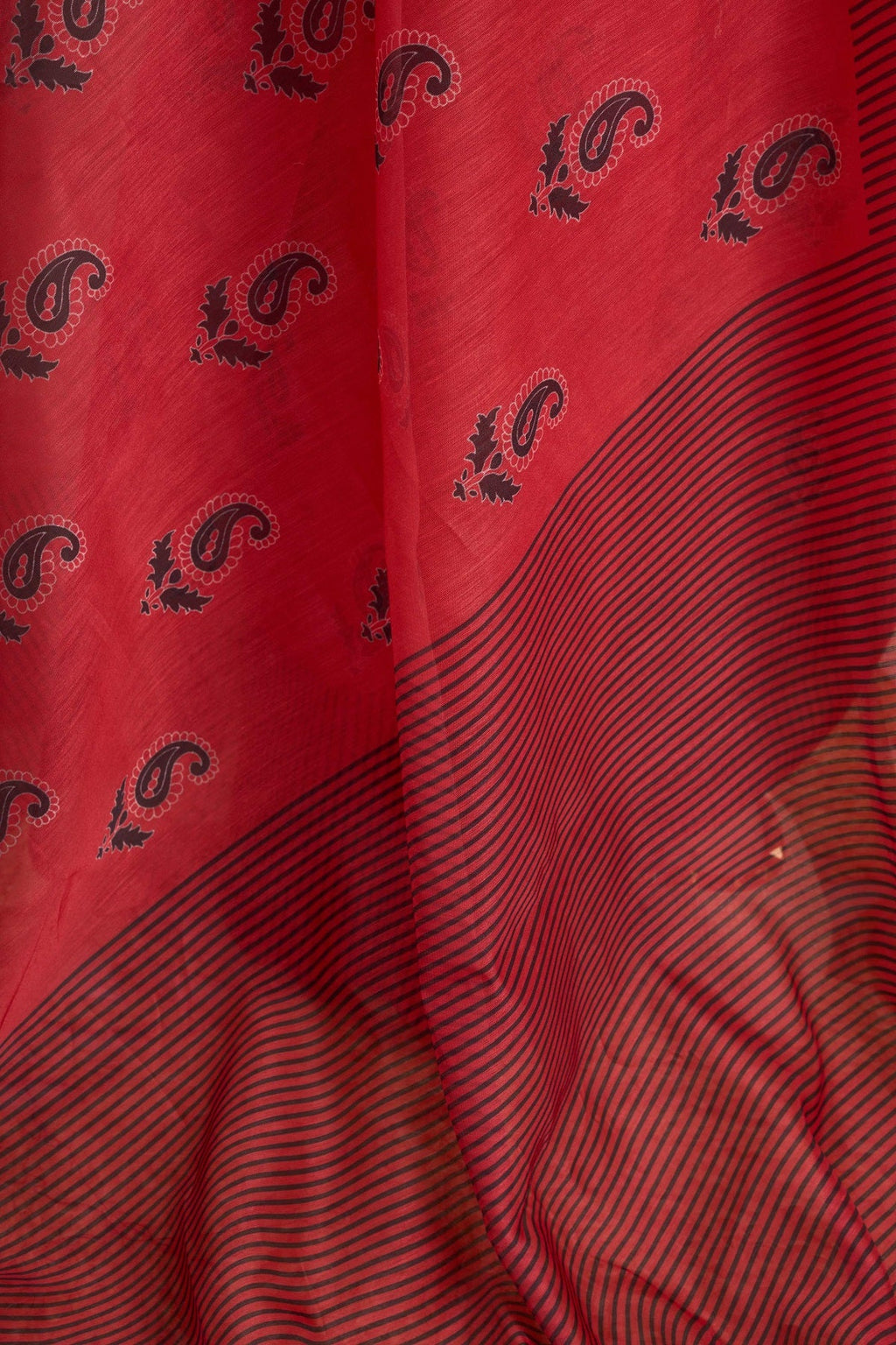 Maroon Printed Linen Ready to Wear Saree with Blouse Piece