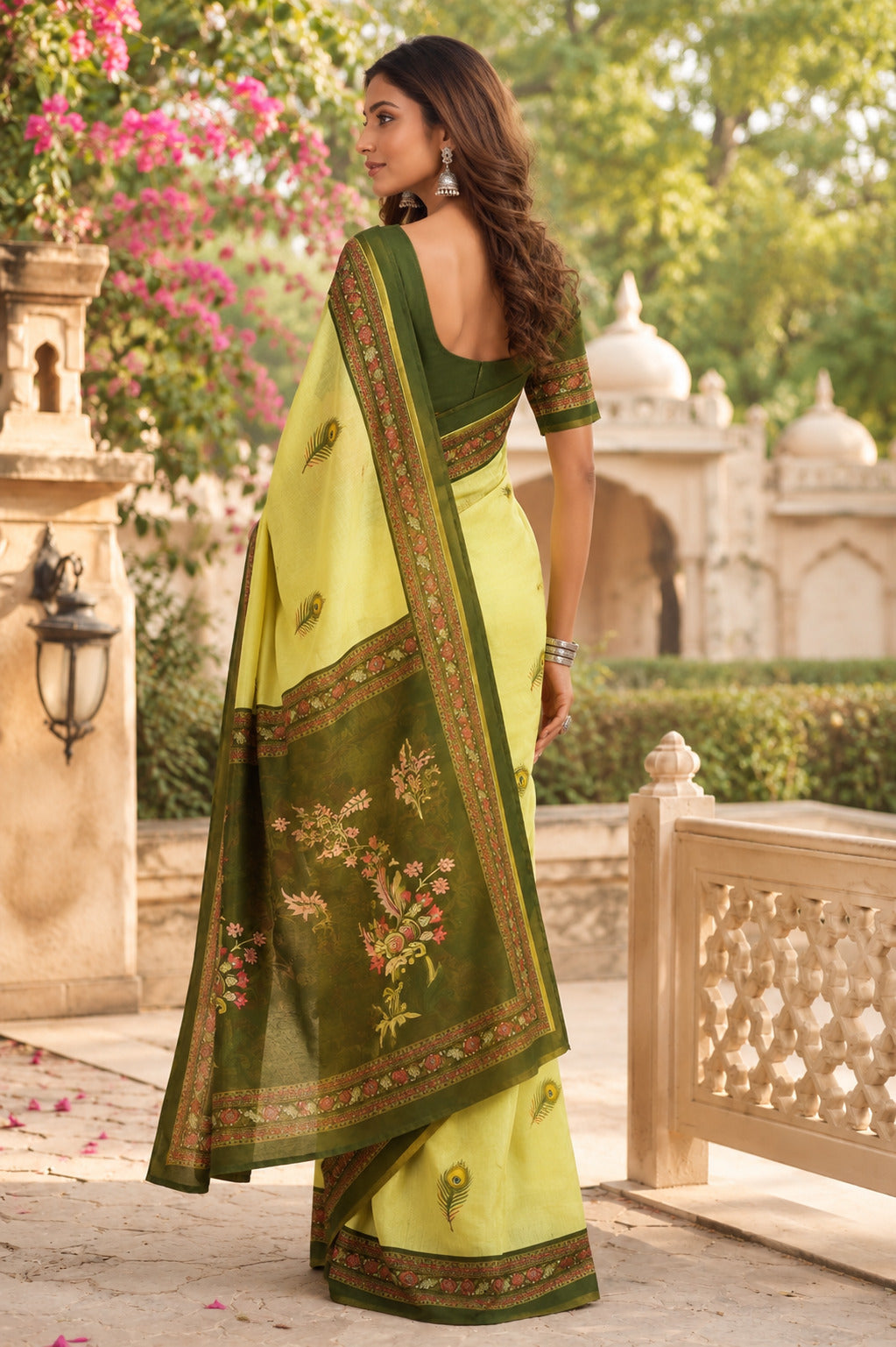 Mint Green Printed Ready To Wear Saree with Unstitched Blouse