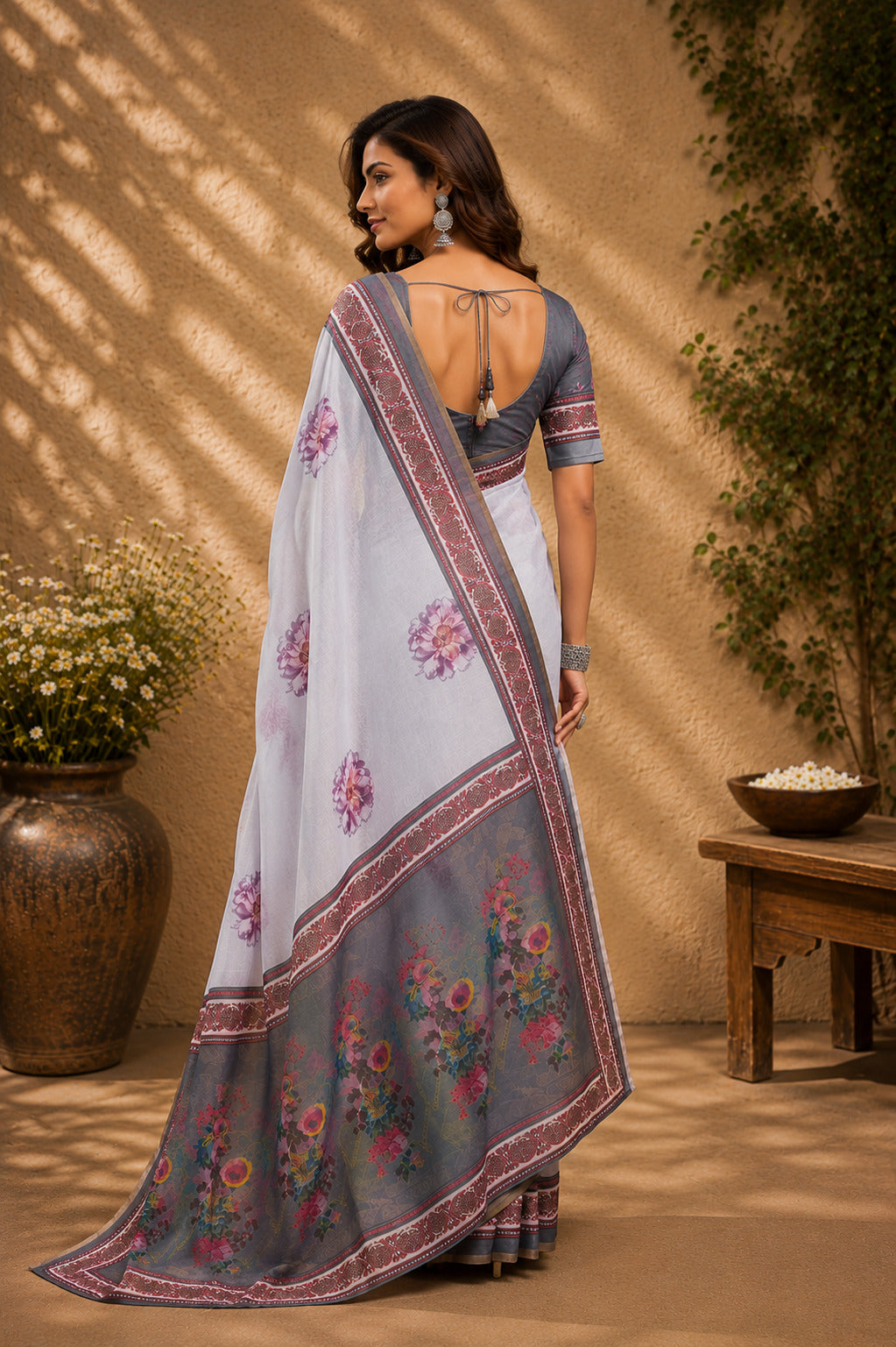 Lavender Ready-to-Wear Printed Chanderi Cotton Saree