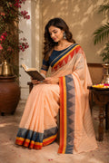 Beige Printed Chanderi Cotton Ready To Wear Saree with Blouse