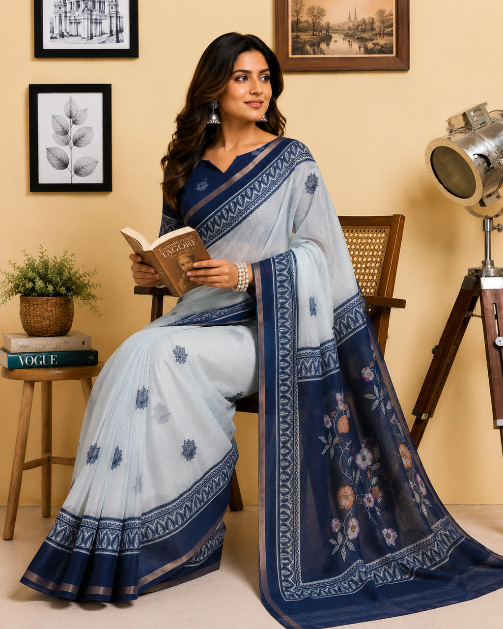 White Ready-to-Wear Printed Chanderi Cotton Saree