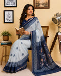 White Ready-to-Wear Printed Chanderi Cotton Saree