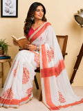 White Printed Chanderi Cotton Ready-to-Wear Saree with Blouse