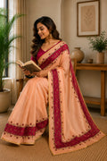 Peach Printed Ready to Wear Chanderi Cotton Saree