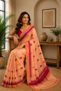 Peach Printed Chanderi Cotton Ready-to-Wear Saree with Blouse