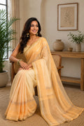 Yellow Printed Chanderi Cotton Ready To Wear Saree with Blouse