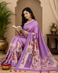 Lavender Printed Chanderi Cotton Ready To Wear Saree