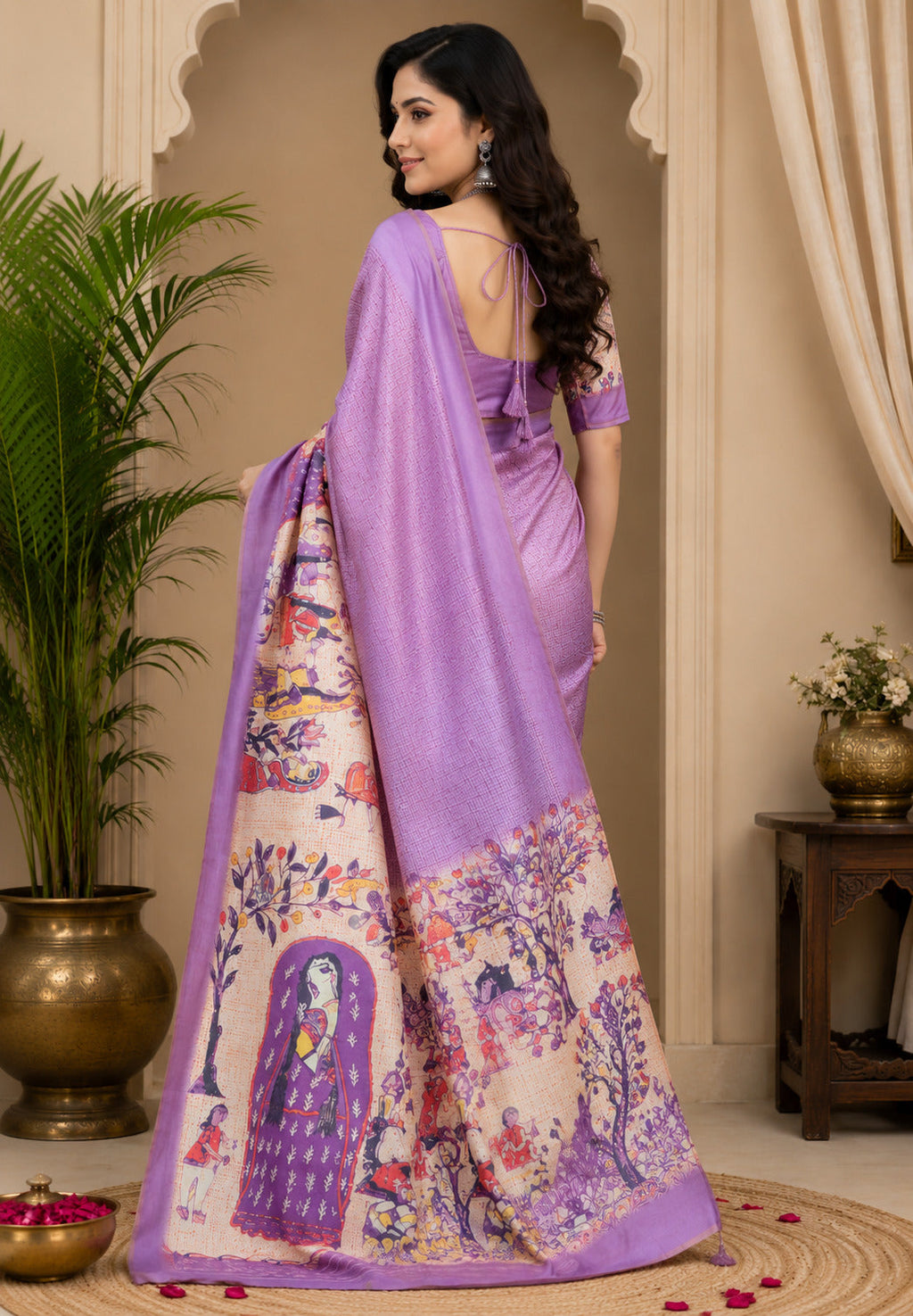 Lavender Printed Chanderi Cotton Ready To Wear Saree