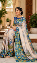 White Ready-to-Wear Printed Chanderi Cotton Saree