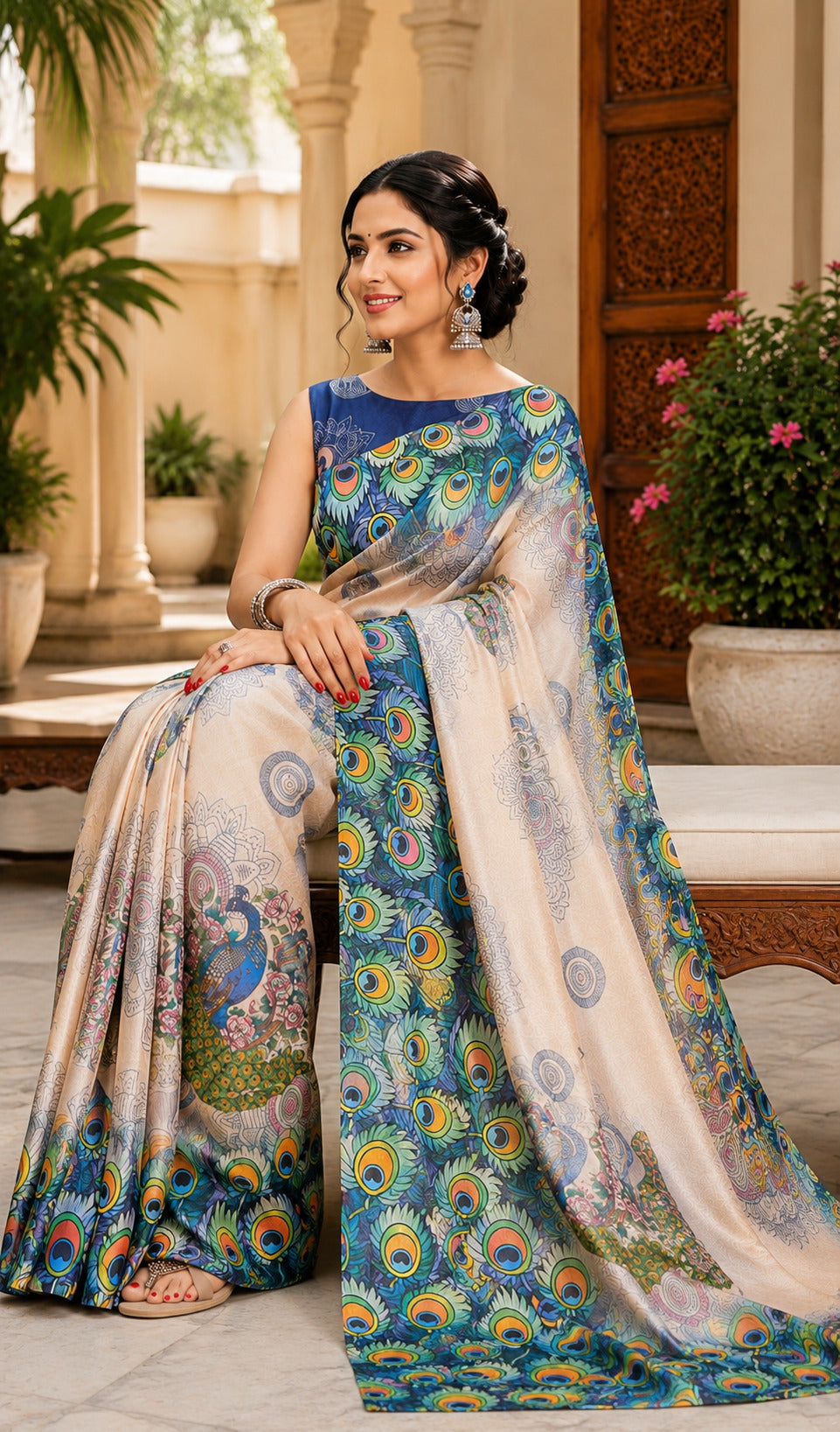 White Ready-to-Wear Printed Chanderi Cotton Saree