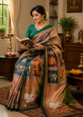 Beige Printed Ready-to-Wear Chanderi Cotton Saree with Blouse