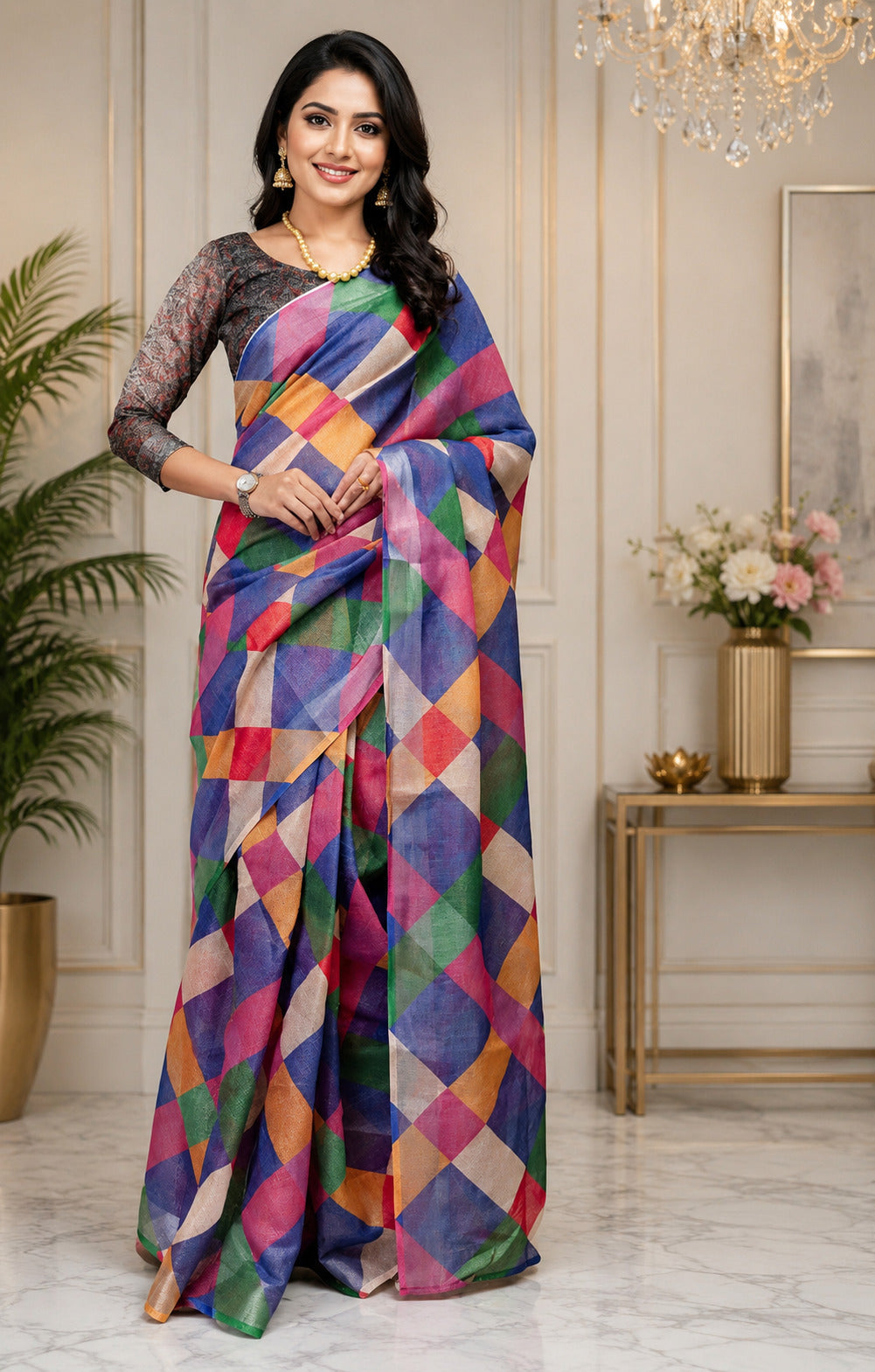 Multicolor Printed Chanderi Cotton Ready-to-Wear Saree