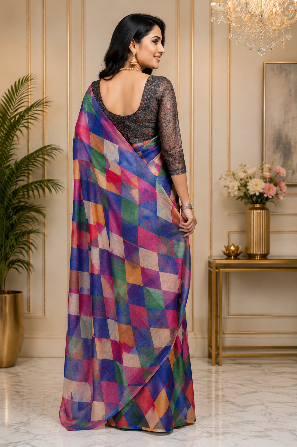 Multicolor Printed Chanderi Cotton Ready-to-Wear Saree