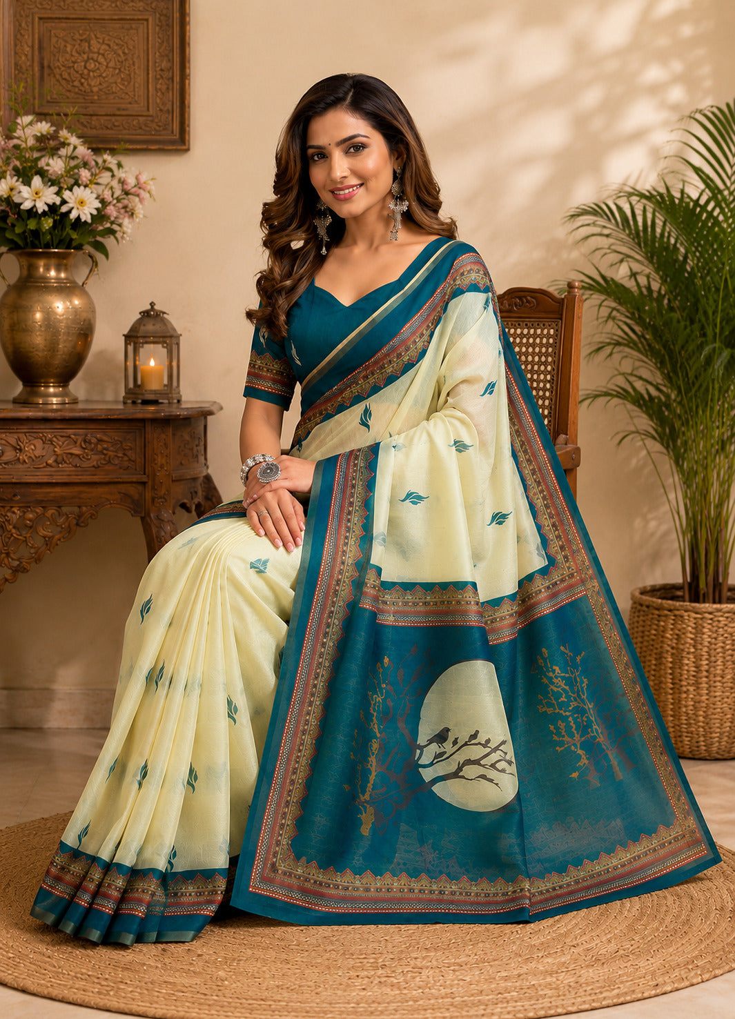 Off-White Printed Chanderi Cotton Ready-to-Wear Saree