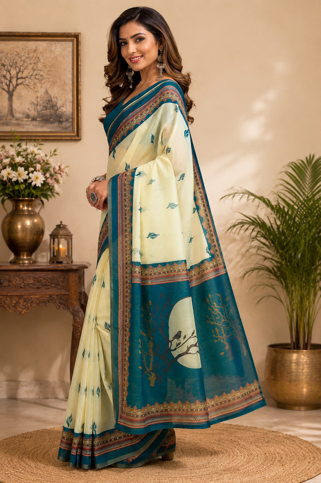Off-White Printed Chanderi Cotton Ready-to-Wear Saree