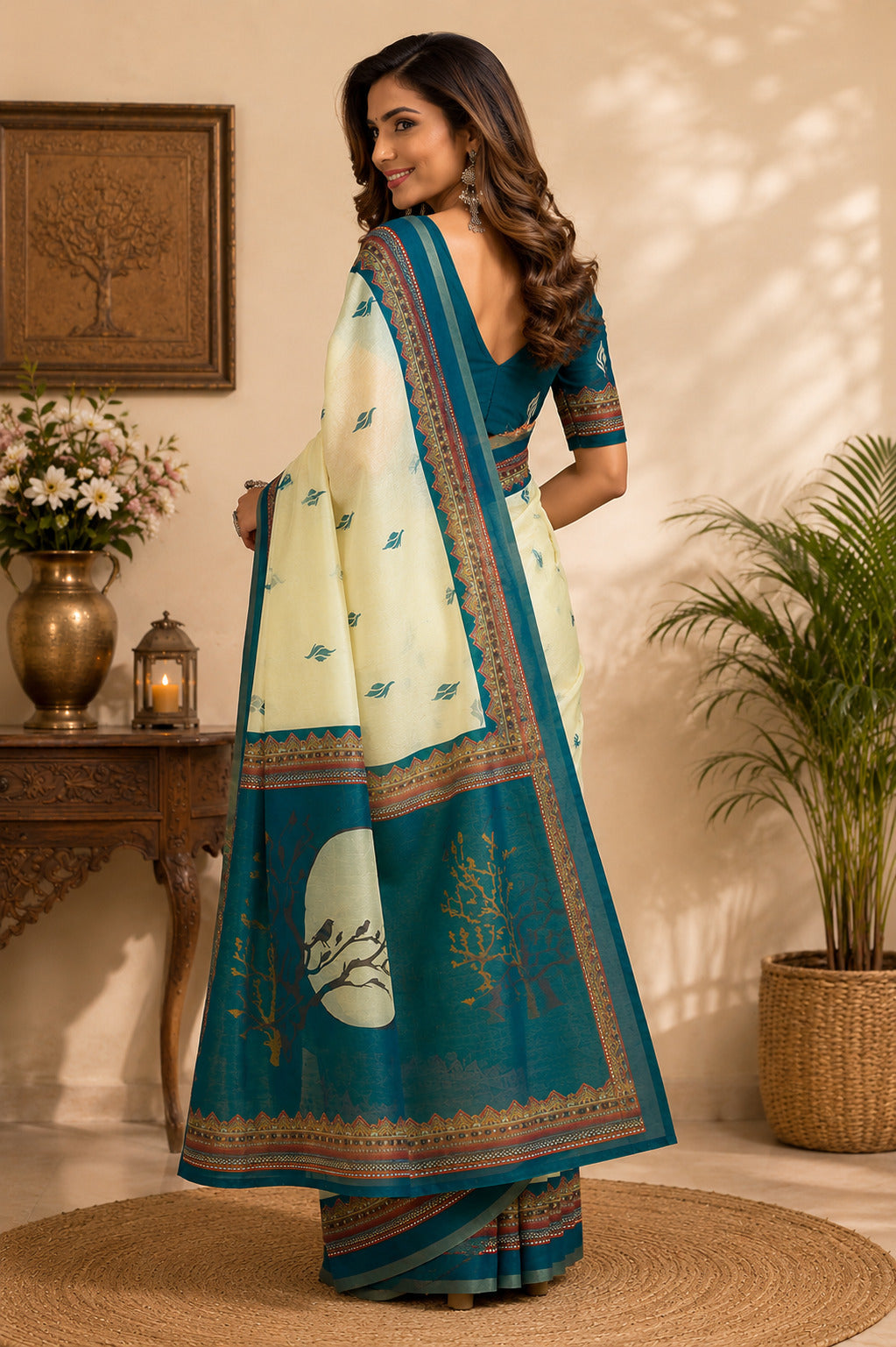 Off-White Printed Chanderi Cotton Ready-to-Wear Saree