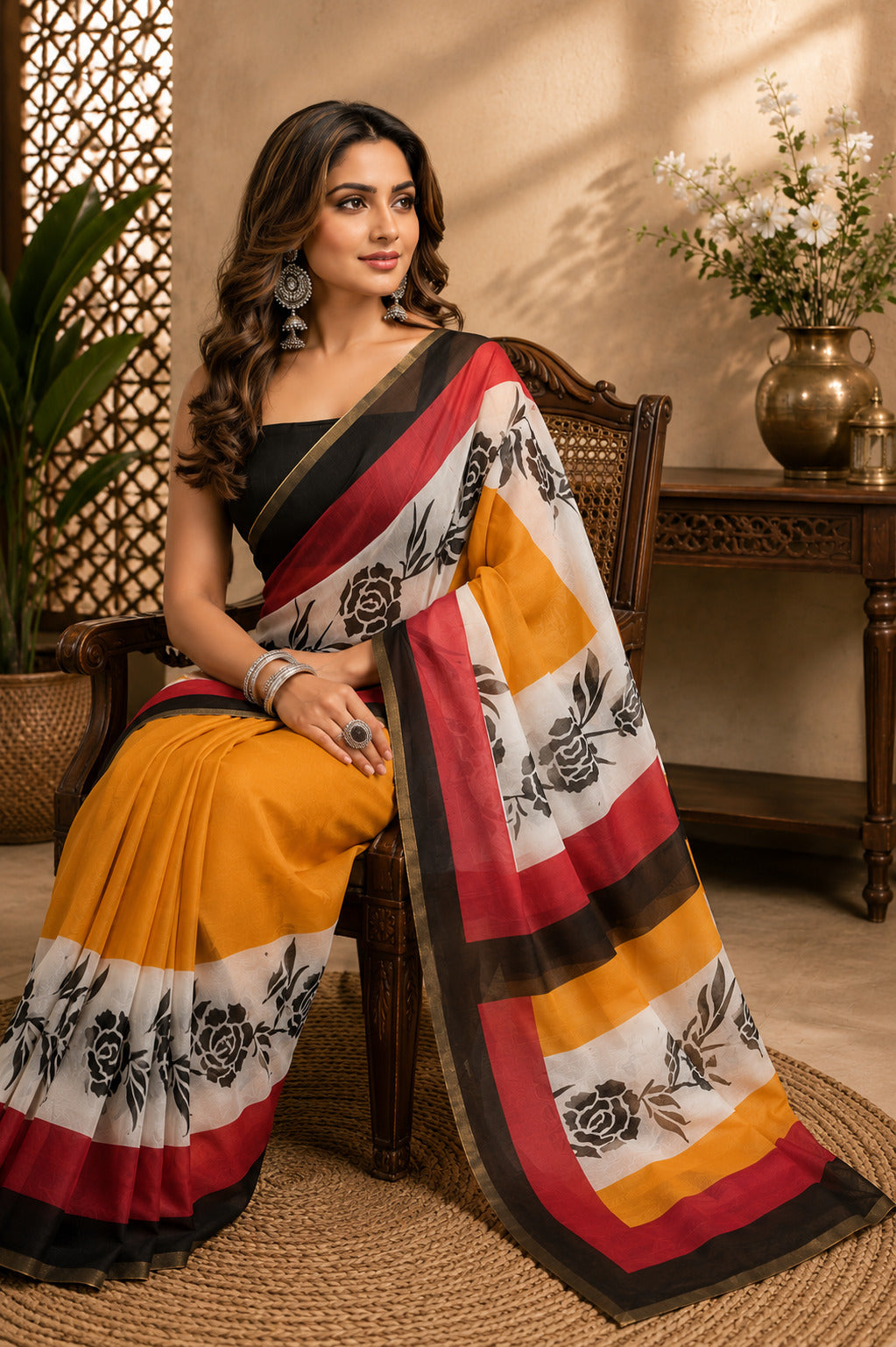 Multicolor Printed Ready-to-Wear Linen Party Saree