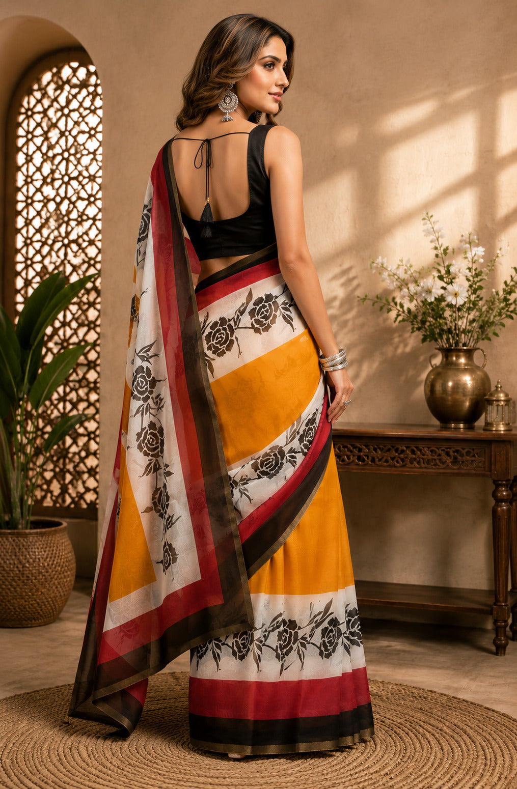 Multicolor Printed Ready-to-Wear Linen Party Saree