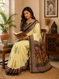 Lemon Yellow Printed Chanderi Saree with Unstitched Blouse