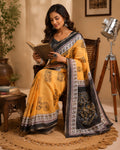 Yellow Printed Chanderi Cotton Ready To Wear Saree