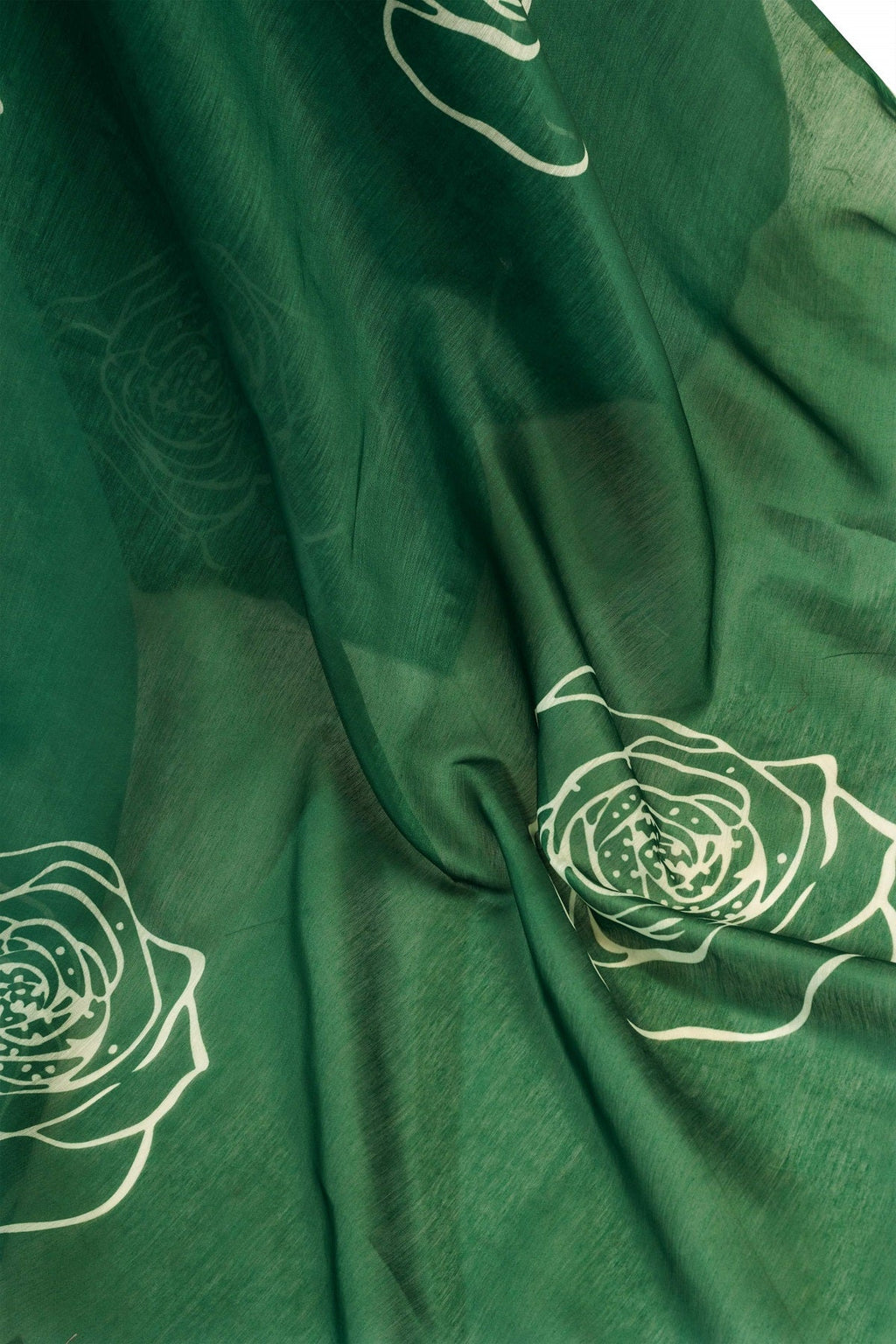 Green Printed Ready-To-Wear Linen Saree with Unstitched Blouse