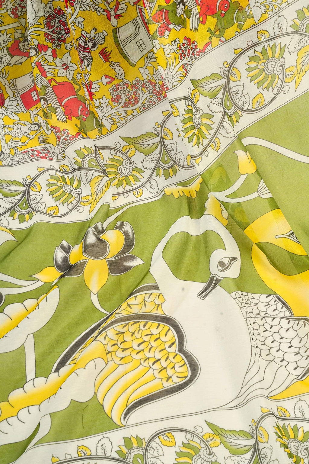 Yellow Printed Linen Ready To Wear Saree with Unstitched Blouse